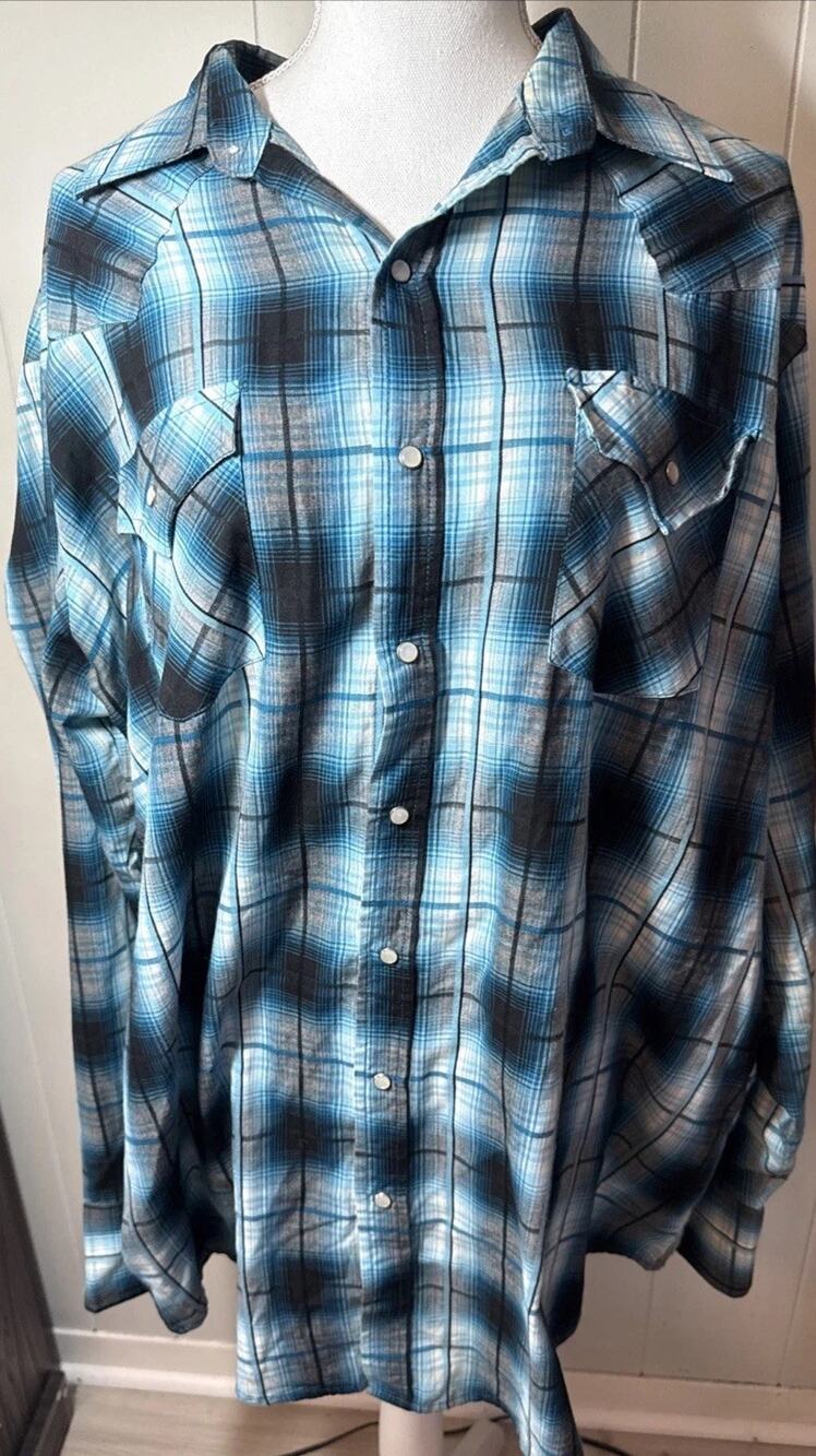Vtg Ely Plains Western Shirt Mens 2XLT Blue Striped Pearl Snap Cowboy Rodeo GG
